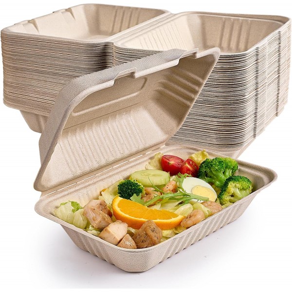 75 Pack Clamshell Take Out Food Containers, 100% Compostable To Go Containers Disposable, Heavy-Duty To Go Boxes, Eco-Friendly Biodegradable To Go Containers For Food