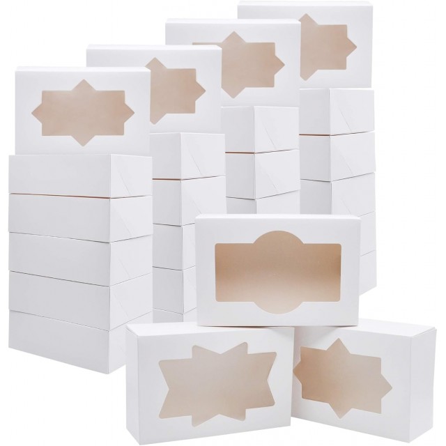 36 PCS Christmas Cookie Boxes for Gift Giving, Xmas Holiday White Bakery Treat Boxes Containers with Window for Pastries, Cupcakes, Chocolate, Candy, Brownies, Donuts