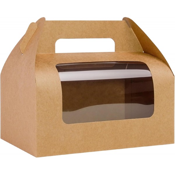 30 Pack Large Gable Gift Boxes Brown Kraft Party Treat Boxes with Window Disposable Lunch Box Togo for Treats Meals Cookies Favors Goodies Gifting Baked foods