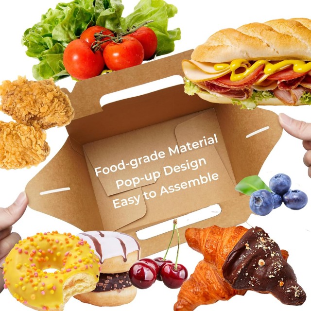 30 Pack Large Gable Gift Boxes Brown Kraft Party Treat Boxes with Window Disposable Lunch Box Togo for Treats Meals Cookies Favors Goodies Gifting Baked foods