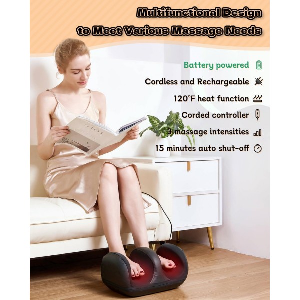 Foot Massager, Shiatsu Foot Massager with Heat, Rechargeable Calf Massager, Massage Calf, Deep Kneading Massage for Home and Office, Gifts for Women, Men, Dad, Mom