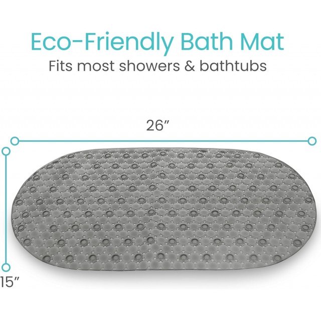 Oval Bathtub Mat - Nonslip Shower Floor Pad - Non-Slip and Non-Skid for Bath Tub with Strong Rubber Suction Cup Grip - for Baby, Elderly, Kids, Bathroom 