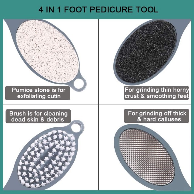 Foot File Callus Remover - Multi Purpose 4 in 1 Feet Pedicure Tools with Foot Scrubber, Pumice Stone, Foot Rasp and Sand Paper for Home Foot Care