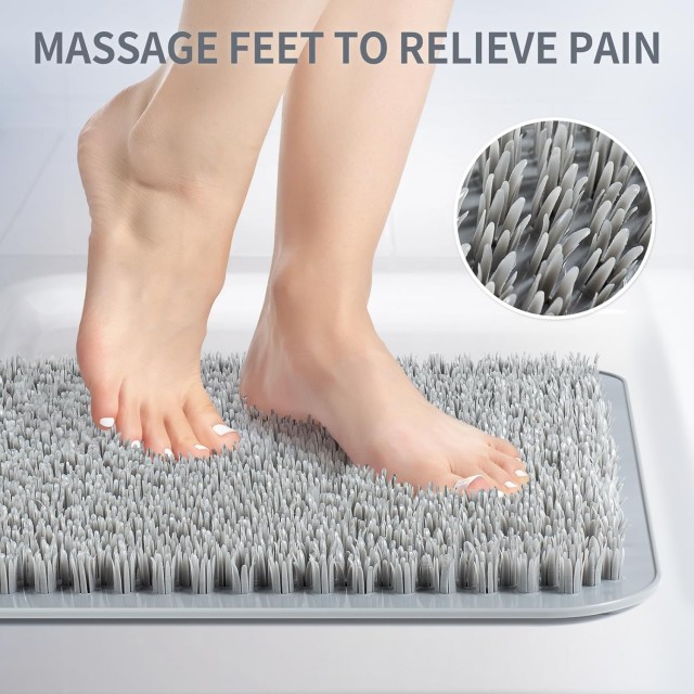 Shower Foot Scrubber Mat, Anti-Slip Bath Mat with Scrub Bristles, Soft Shower Foot Massager with Strong Suction Cups for Soothe Achy Feet