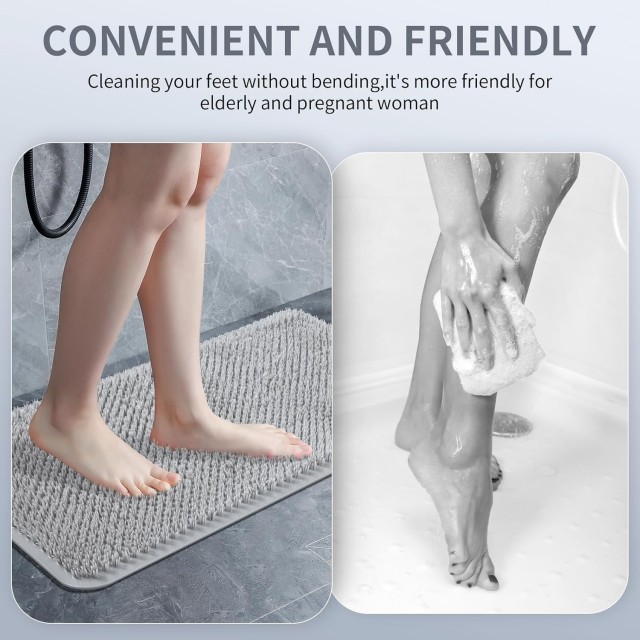 Shower Foot Scrubber Mat, Anti-Slip Bath Mat with Scrub Bristles, Soft Shower Foot Massager with Strong Suction Cups for Soothe Achy Feet