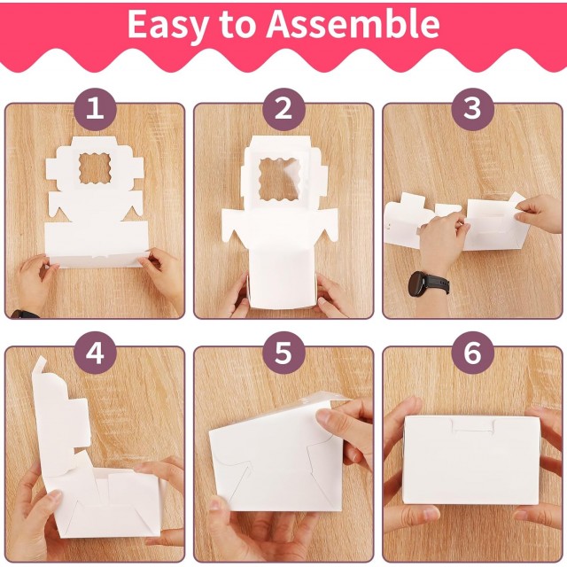 24pcs White Cookie Boxes, Bakery Boxes with Window, for Mini Cake Treat Dessert Pastry Donuts Macaroon Strawberries Chocolate Candy (with Stickers)